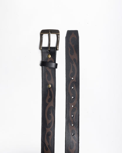Hand-made Airbrushed Leather Belt - Brown