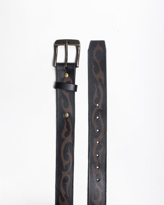 Hand-made Airbrushed Leather Belt - Brown