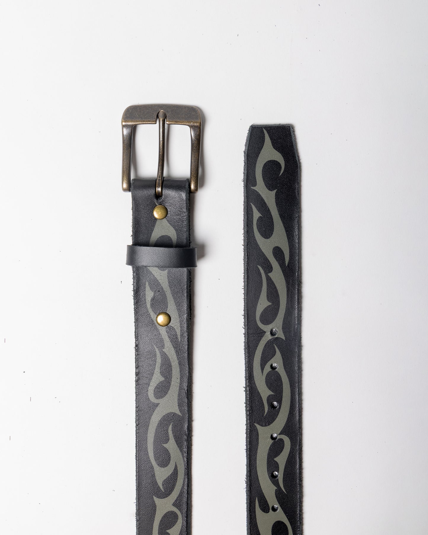 Hand-made Airbrushed Leather Belt - Olive