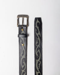 Hand-made Airbrushed Leather Belt - Olive
