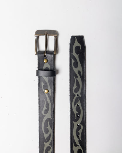 Hand-made Airbrushed Leather Belt - Olive
