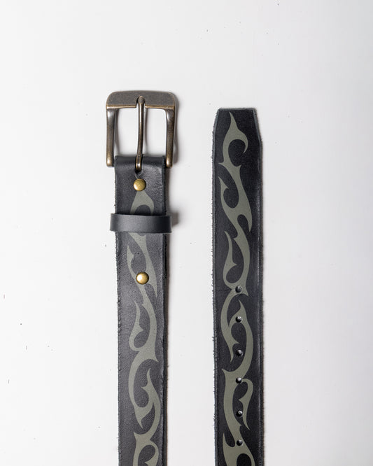 Hand-made Airbrushed Leather Belt - Olive