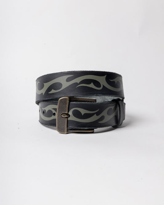Hand-made Airbrushed Leather Belt - Olive