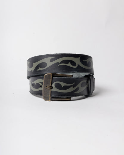 Hand-made Airbrushed Leather Belt - Olive