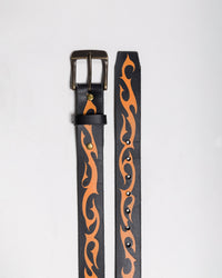 Hand-made Airbrushed Leather Belt - Orange