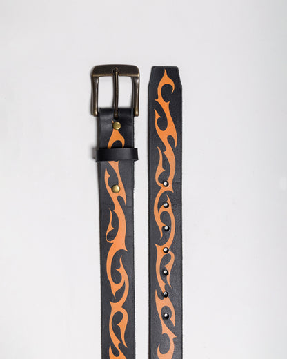 Hand-made Airbrushed Leather Belt - Orange